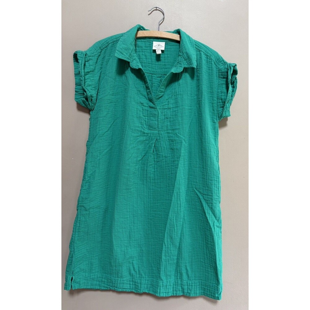 St Johns Bay 100% Cotton Gauze Dress Women Small Green Short Sleeve Coastal Boho